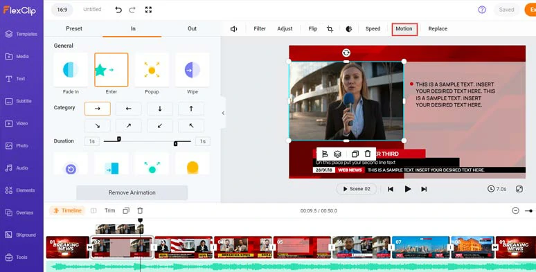 Easily animate breaking news images and clips with styles