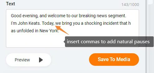 Insert commas to add natural pauses to AI voices