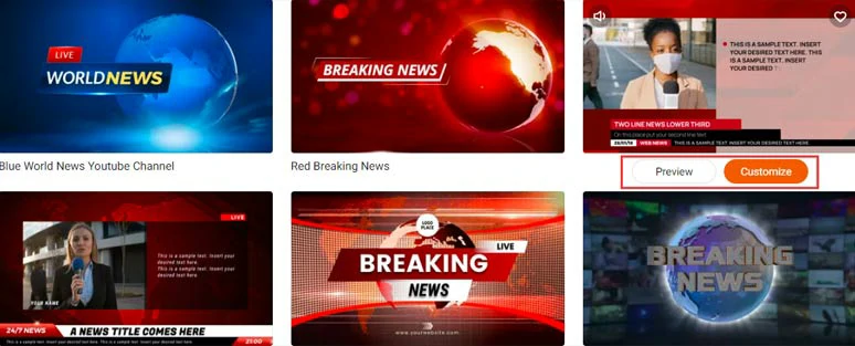 Select a free breaking news video template
