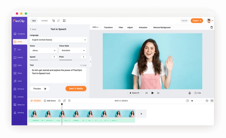 FlexClip AI Text to Speech Generator OverView