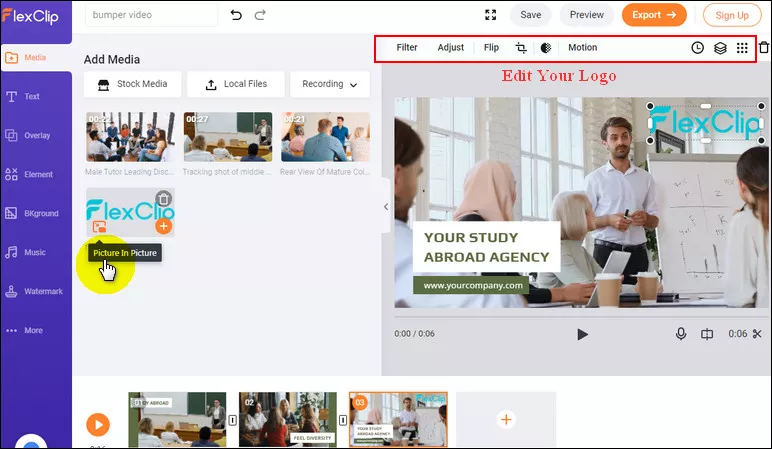 Add Logo to the Bumper Video via PIP Feature