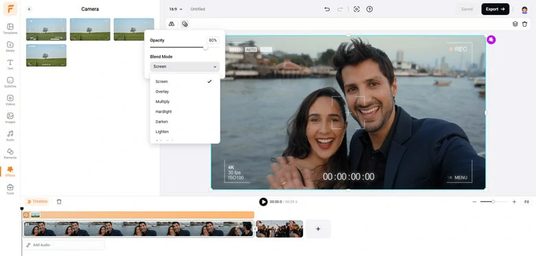 Add Video to the Timeline and Apply the Camera Effect to Your Liking