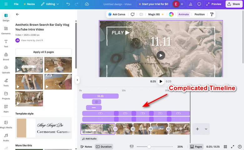 Canva Video 2.0 Complicated Timeline