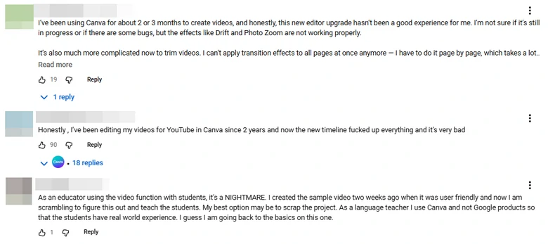 Canva Video 2.0 Update Comments from YouTube
