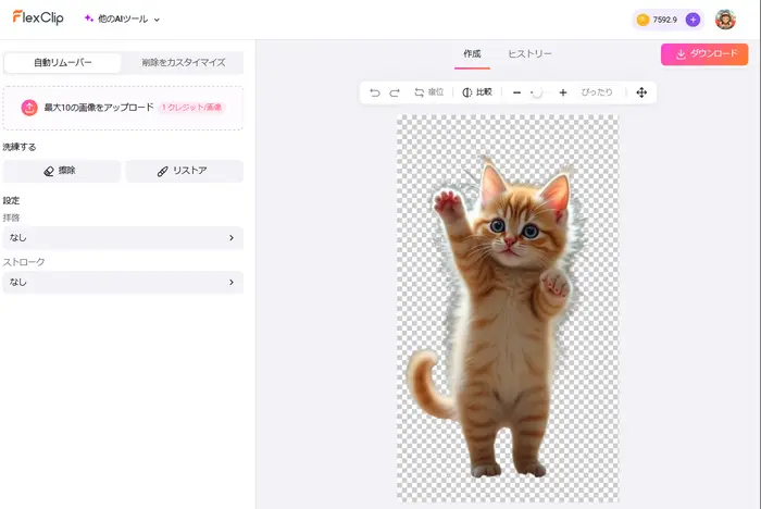 猫の画像の背景を自動的に削除