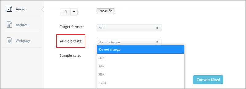 Aconvert - Setting audio bitrate