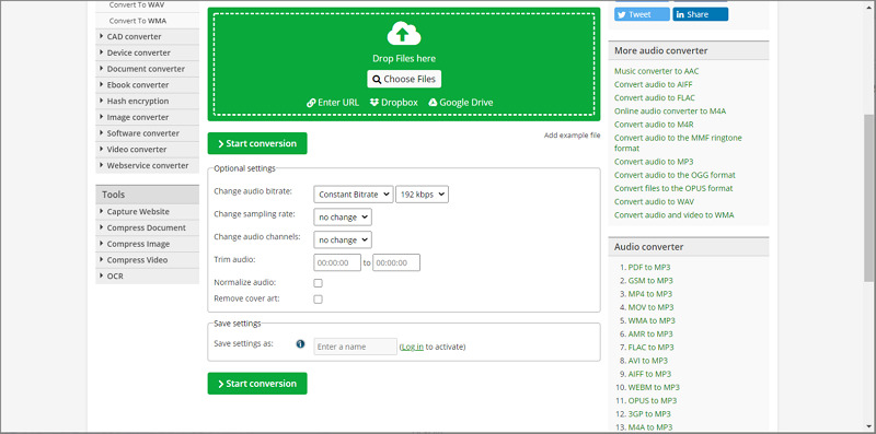 Onlineconvert - Change audio bitrate