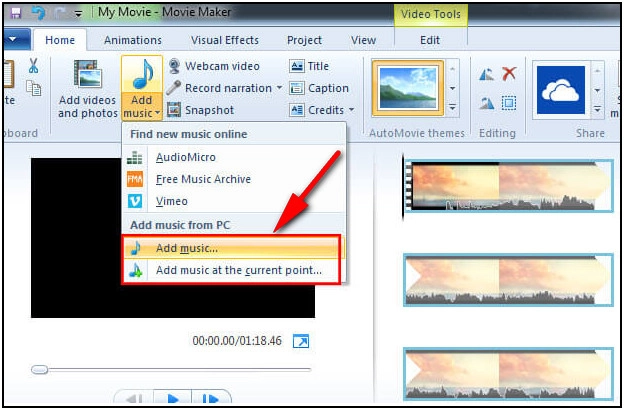 Change Background Music of Video with Windows Movie Maker