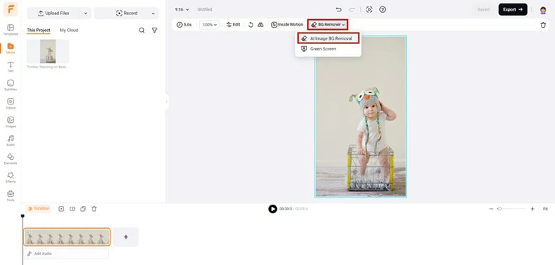 Add Your Photo to Timeline and Use AI Background Remover to Delete Background