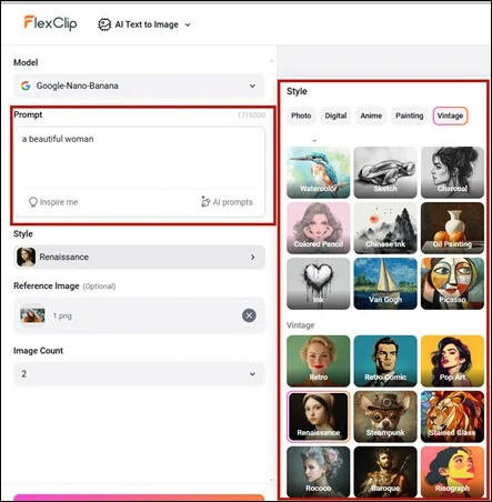 Select or Describe Style You Want in FlexClip