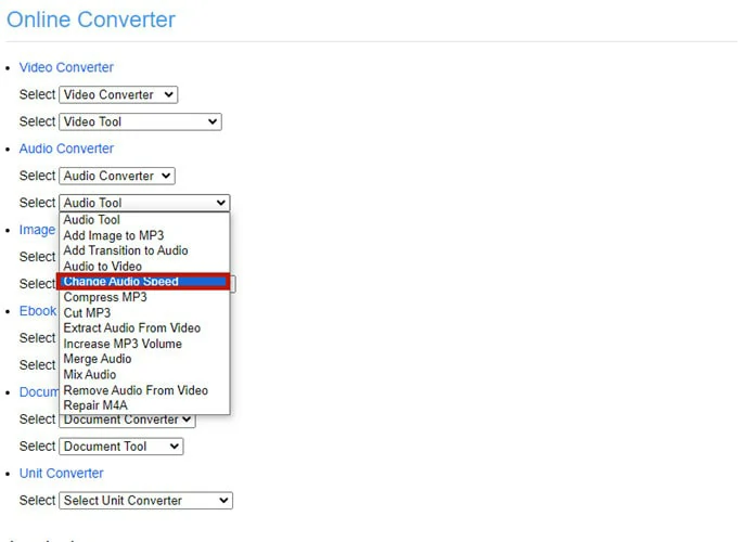 Visit Online Converter and Find Change Audio Speed