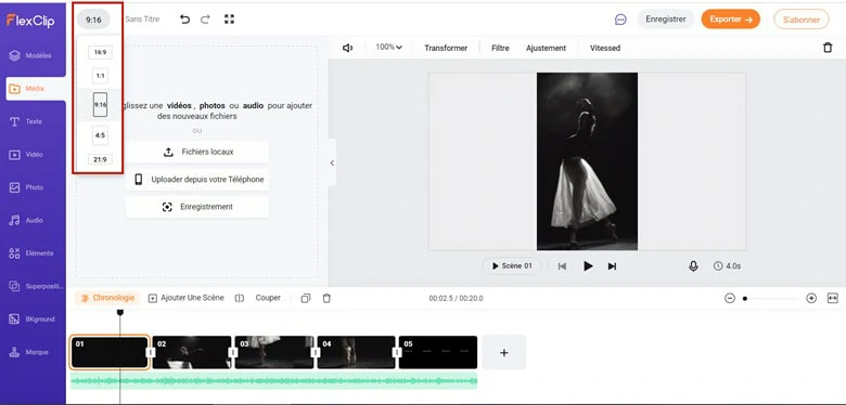 Tableau d’images : Changer le rapport d’aspect d’une vidéo avec FlexClip - Étape 2