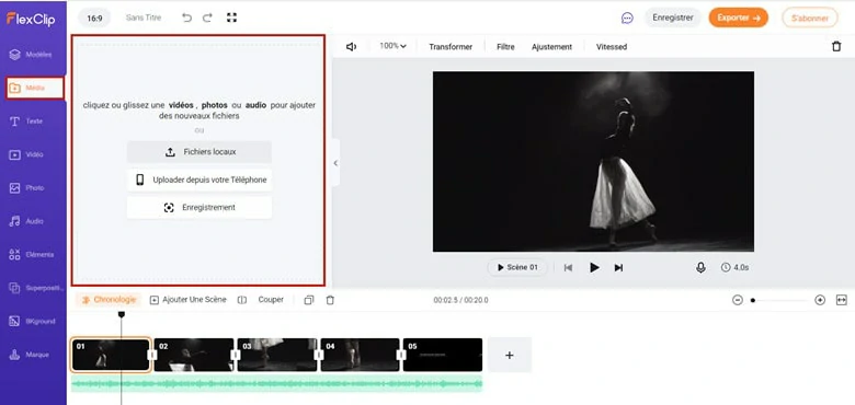 Tableau d’images : Changer le rapport d’aspect d’une vidéo avec FlexClip - Étape 1