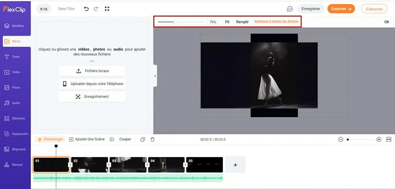 Tableau d’images : Changer le rapport d’aspect d’une vidéo avec FlexClip - Étape 3