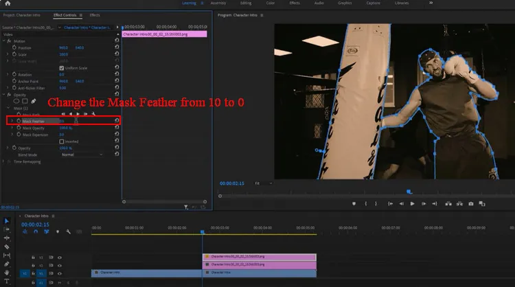 Character Intro Freeze Frame Effect with Premiere Pro - Change the Mask Feather