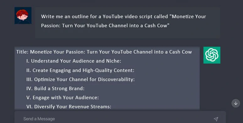 Use follow-up ChatGPT prompts to generate the outline of your YouTube video