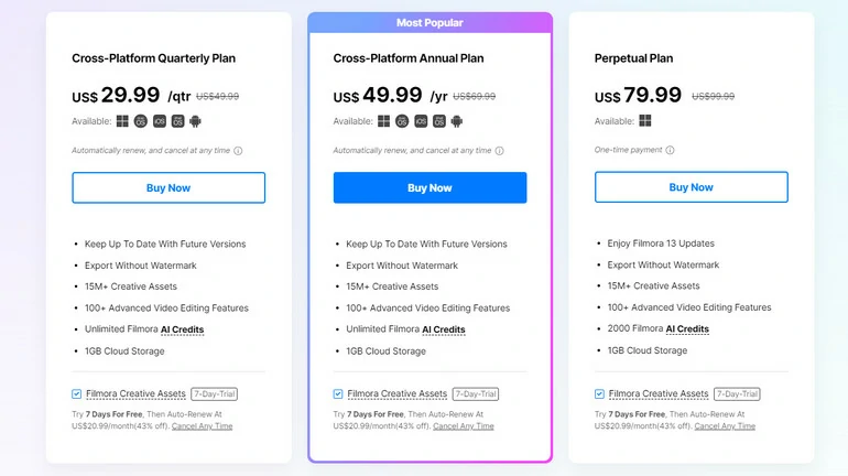 Filmora Pricing