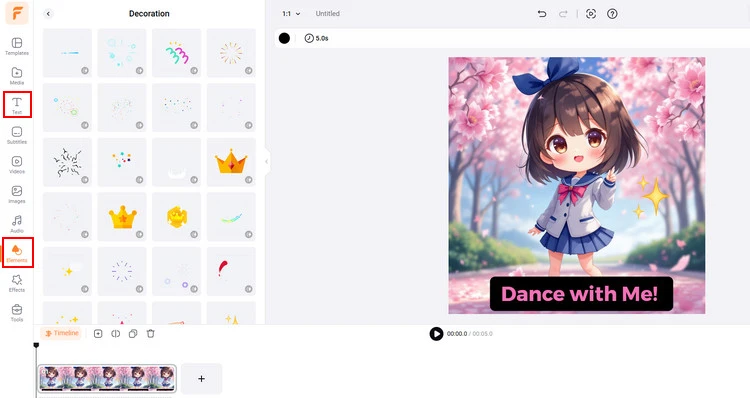 Add Text and Elements to Chibi Image - FlexClip