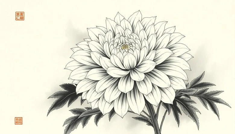 Chinese Ink Drawing Chrysanthemum - Generated by FlexClip's Chinese Art Generator