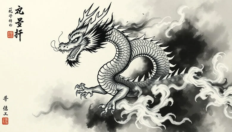 Chinese Ink Drawing Dragons - Generated by FlexClip's Chinese Art Generator
