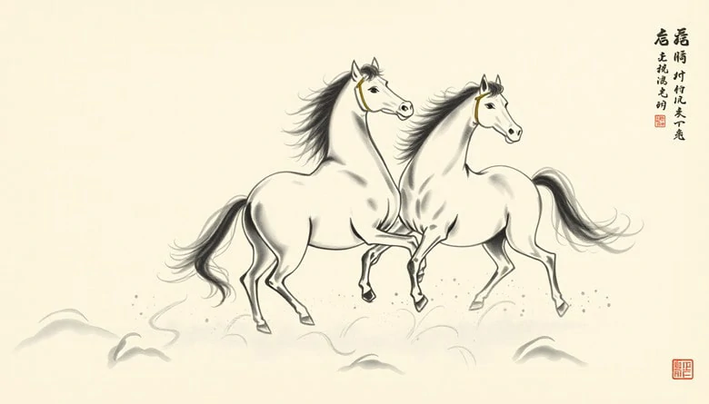 Chinese Ink Drawing Horses - Generated by FlexClip's Chinese Art Generator