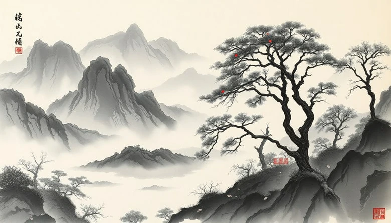 Chinese Ink Drawing Landscape - Generated by FlexClip's Chinese Art Generator