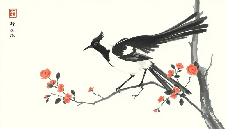 Chinese Ink Drawing Magpie - Generated by FlexClip's Chinese Art Generator