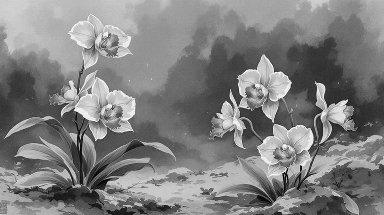 Chinese Ink Drawing Orchid - Generated by FlexClip's Chinese Art Generator
