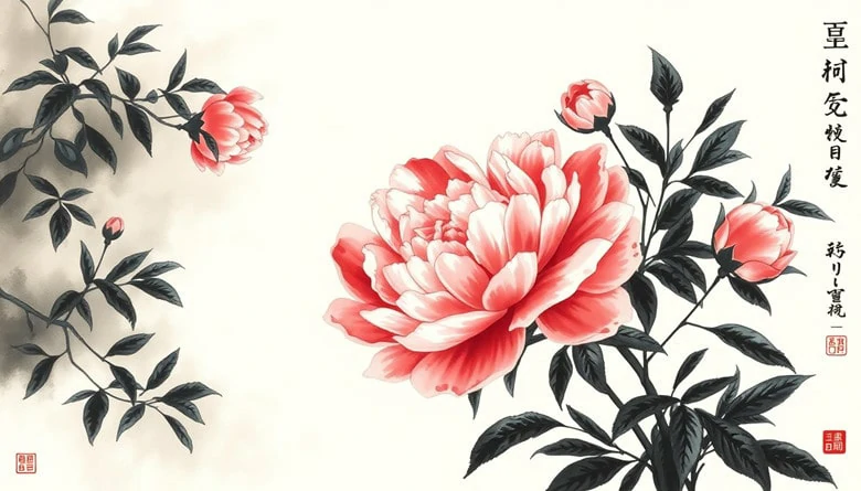 Chinese Ink Drawing Peony - Generated by FlexClip's Chinese Art Generator