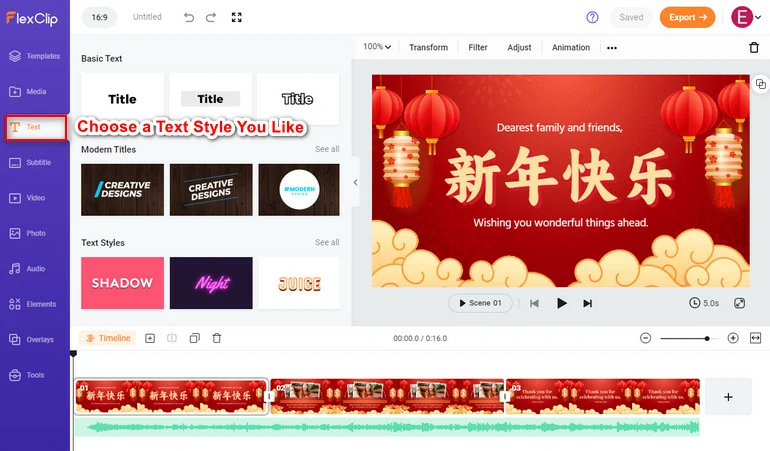 Create Chinese New Year Video - Add Text to Video