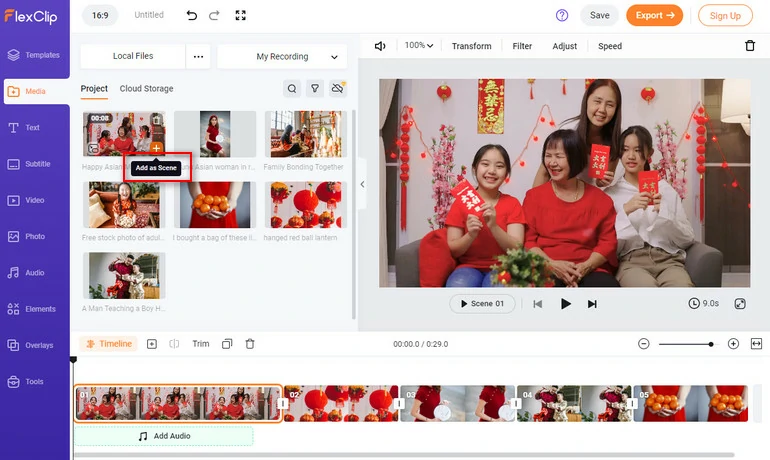 Create Chinese New Year Video - FlexClip Add to Timeline