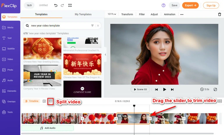 Create Chinese New Year Video - FlexClip Trim Video