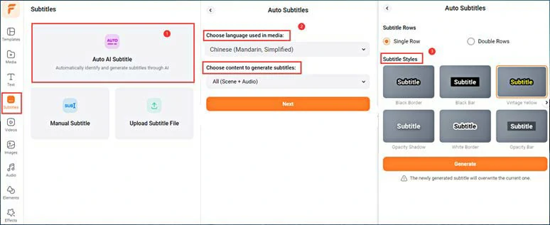 Auto-generate subtitles for Chinese text-to-speech video projects