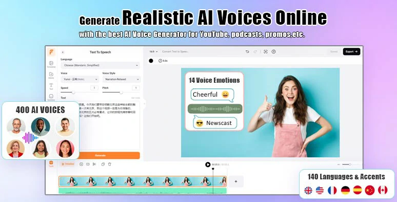 Effortlessly convert Chinese text to realistic Chinese AI voices with FlexClip