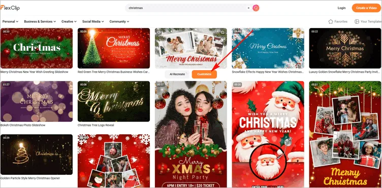 Make a Christmas Intro Video with Free Template Using FlexClip - Pick Template