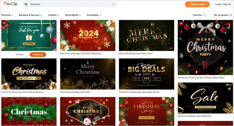 Make a Christmas Intro Video with Free Template Using FlexClip - Pick Template
