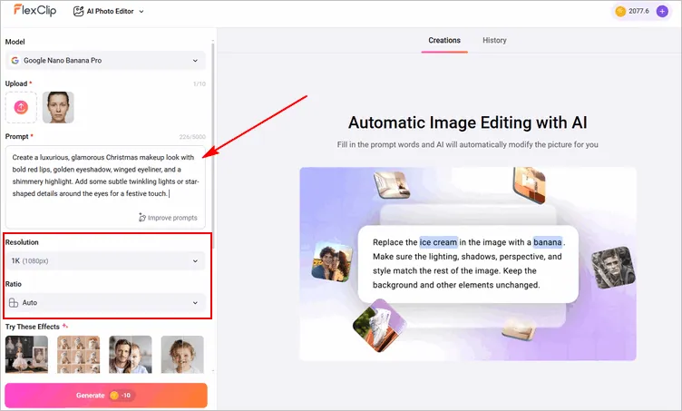 Try-on Festive Makeup from Text with FlexClip AI - Prompt & Setting