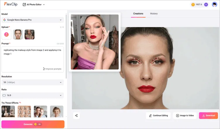 Try-on Festive Makeup from Reference Image with FlexClip AI - Download