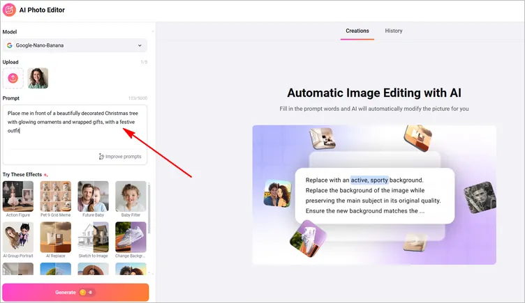 Edit Christmas Photo with AI - Write a Prompt