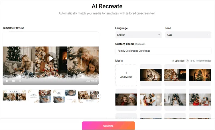 Recreate with AI for a Christmas Slidehsow - Upload & Settings
