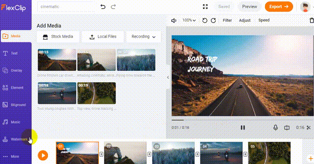 adjust cinematic video ratio with flexclip