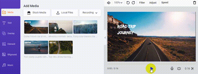 Slow down video speed with Flexclip