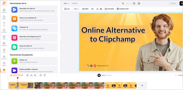 Alternativa en línea a Clipchamp con Herramientas de IA - FlexClip  