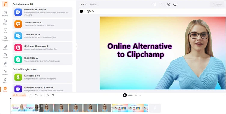 Alternative à Clipchamp en ligne avec outils d'IA - FlexClip