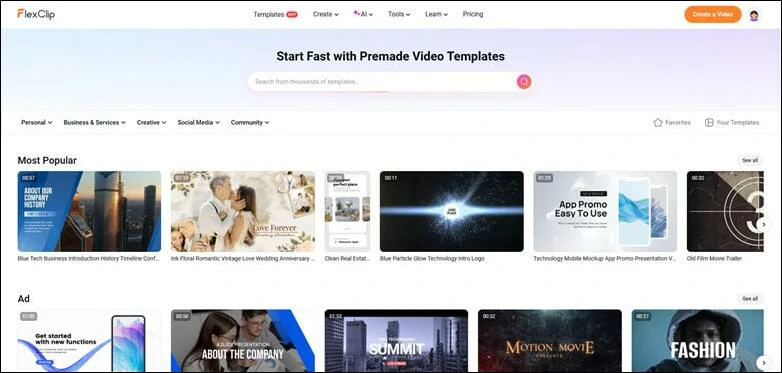 Access FlexClip's Templates Stock and Pick a Preferred Video Template