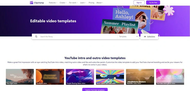 The Overview Look of Clipchamp Templates Page
