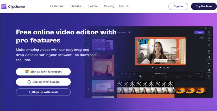 O melhor editor de vídeo baseado na nuvem - Clipchamp