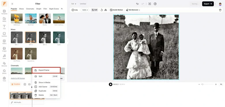 Choose the Export Frame Option to Download Edited Photo