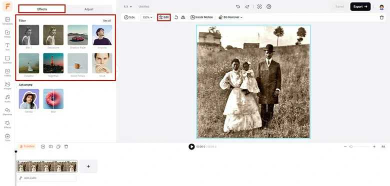 Drag and Drop Image to Timeline and Enable the Filter Feature