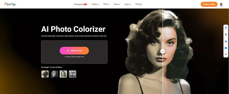 Go to FlexClip's AI Photo Colorizer and Upload Your Old Photos